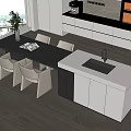 Modern Dining Table With White Chairs And Sink Counter In Open Kitchen Space 3d model