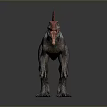 Realistic Spinosaurus Dinosaur Model With Red Pink Sail Standing Open Mouth Dark Background