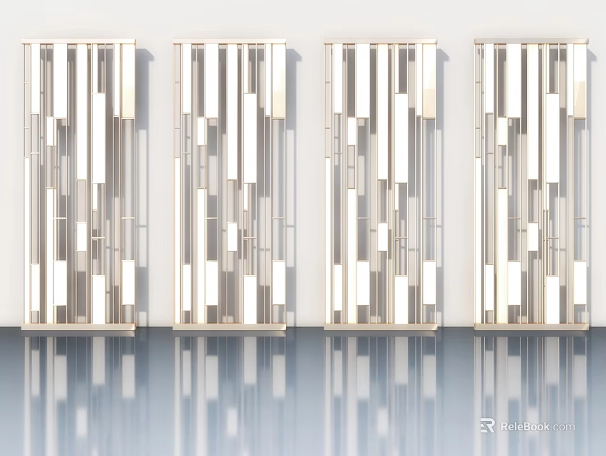 Four Modern Swing Doors With Vertical Striped Panels And Sleek White Frames 3d model 