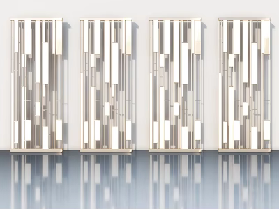 Four Modern Swing Doors With Vertical Striped Panels And Sleek White Frames 3d model