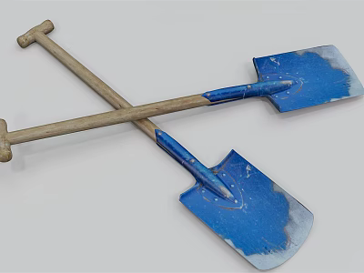 Durable Blue Shovels with Wooden Handles Essential Hardware Tools for Gardening and Construction 3d model