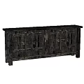 Vintage Style Black Wooden Console Cabinet Sideboard On Wooden Floor With Textured Wall