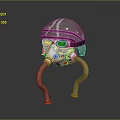 Futuristic Metallic Helmet With Striped Pattern And Flexible Breathing Tubes Design