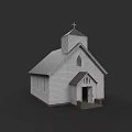 Garden Landscape Featuring White Church With Steeple Cross Windows And Door