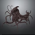 3D Rendered Fantasy Creature Character With Maroon Body Multiple Tentacles And Glowing Eyes