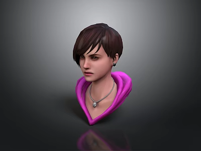 Woman With Short Brown Hair Pink High Neck Clothing Earrings And Pendant Necklace 3d model