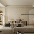 Modern Living Dining Room Interior With Open Concept Sofa Fireplace And Wooden Furniture
