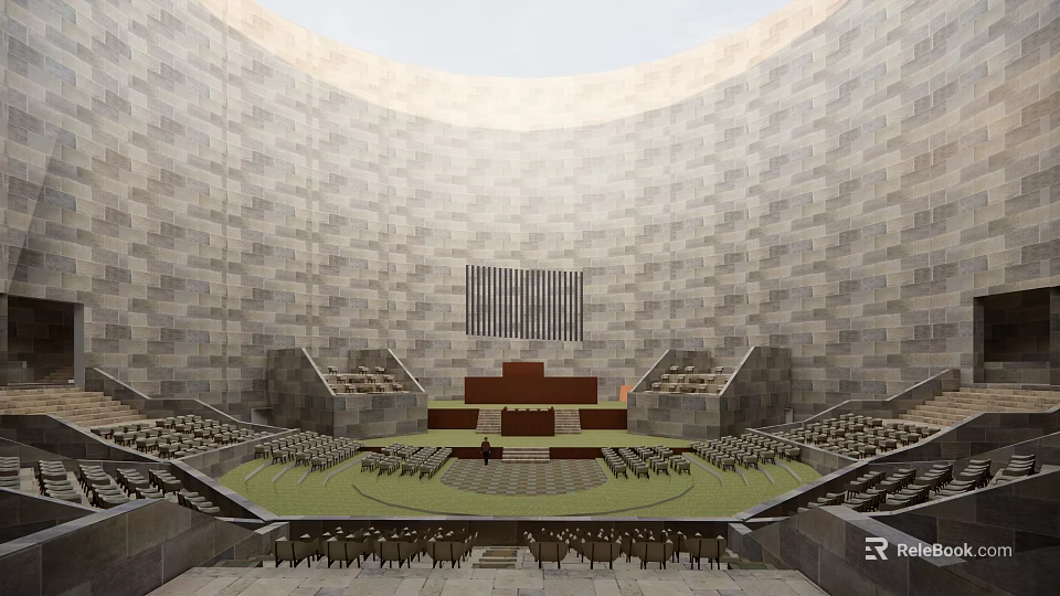 Circular Stone Wall Interior With Stepped Seating And Central Platform Area 3d model 