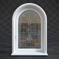 Elegant Casement Window With White Frame And Intricate Decorative Glass Patterns 3d model