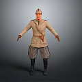Historical Military Uniform Figure With Red Star Hat Beige Coat Gray Pants And Black Boots