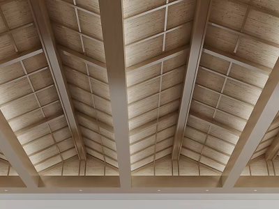 Modern Wooden Ceiling Design With Grid Pattern And Decorative Beams 3d model