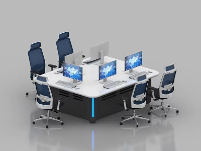Monitoring Room Interior With White Conference Table Multiple Computer Monitors And Ergonomic Chairs 3d model