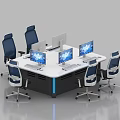 Monitoring Room Interior With White Conference Table Multiple Computer Monitors And Ergonomic Chairs