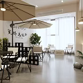 Modern Café Interior With Curved Bar Counter High Stools Decorative Wall Art And Indoor Plants