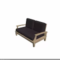 Simple Black Two Seater Sofa With Wooden Frame And Armrests