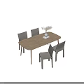 Modern Dining Table Set With Wooden Rectangular Table Light Gray Chairs Vase And Dried Flowers 3d model