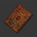 Intricate Sculpture Carving On Red Leather Book Cover With Ornate Patterns