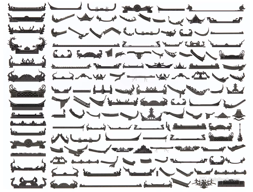 Various Styles Of Decorative Ornamental Components For Design And Decoration Projects 3d model 