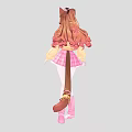 Anime Girl with Cat Ears and Tail Wearing Yellow Top Pink Plaid Skirt Pink Boots