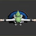 Game Movie Character With Green Hair And White Black Outfit White Wing Decorations Arms Outstretched