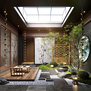 New Chinese Zen Patio Courtyard Landscape Landscaping Landscape Plants Moss Landscape Setches Patio Landscape 3d model