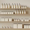 Elegant Perfume Cosmetics Display With Bottles And Boxes On Multiple Shelves 3d model