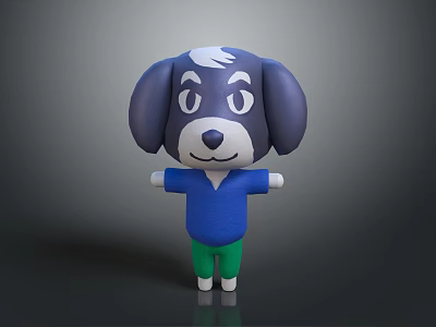 Cute Stuffed Dog Doll With Purple Head White Hair Blue Shirt And Green Pants 3d model