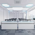 Modern Control Room Interior Setup With Multiple Monitor Screens Control Desks And Large