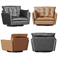 Modern Single Sofa With Tufted Leather Design In Black And Brown Colors 3d model