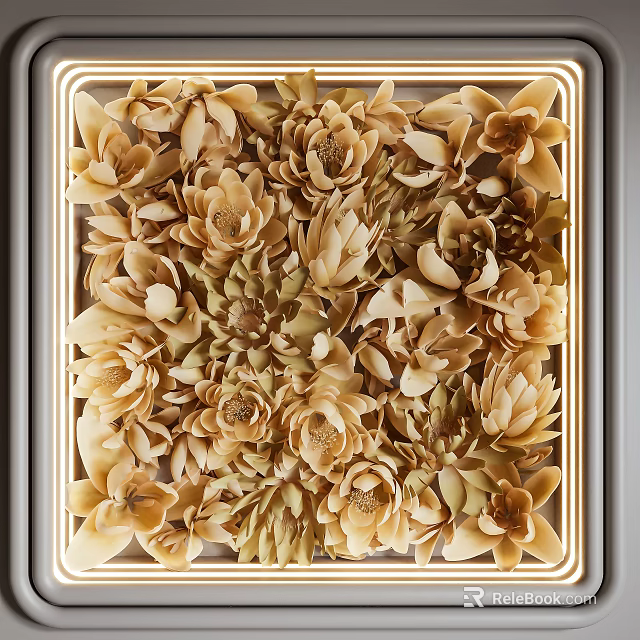 Decorative Framed 3D Flower Wall Art With Beige Petals And Soft Lighting 3d model 
