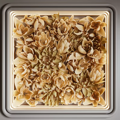 Decorative Framed 3D Flower Wall Art With Beige Petals And Soft Lighting 3d model