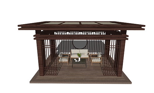 New Chinese Style Pavilion Outdoor Sofa Pavilion 3d model