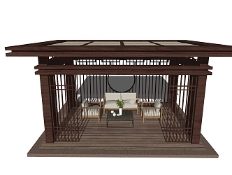 New Chinese Style Pavilion Outdoor Sofa Pavilion 3d model