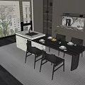 Modern Dining Table Set With Chairs In Open Kitchen Interior Design 3d model