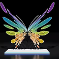 Vibrant Multicolored Butterfly Wing Photo Spot With Man Standing On White Platform