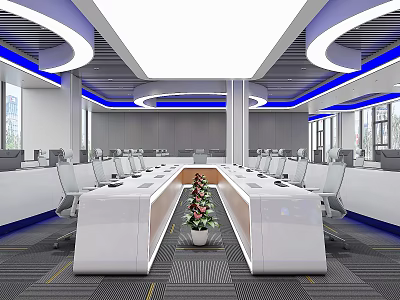 Modern Monitoring Room Interior Design With Control Consoles Multiple Displays Ergonomic Chairs 3d model