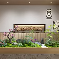 Indoor Zen Mini Garden Display with Pink Flowers Green Plants Stones and Wooden Frame