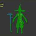 Golden Wizard Statue With Scythe Shaped Staff And Robe Details