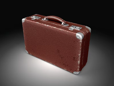 Vintage Brown Suitcase With Leather Texture Silver Metal Hardware And Classic Handle 3d model