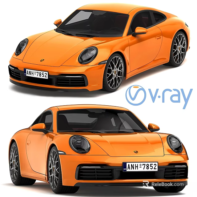 Orange Sports Car With Two Door Design V Ray Render And License Plate ANH 7852 3d model 