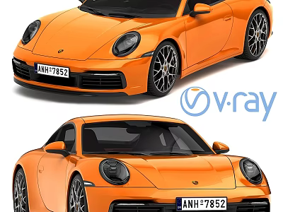 Orange Sports Car With Two Door Design V Ray Render And License Plate ANH 7852 3d model