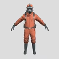 Man in Orange Protective Suit With Gas Mask Harness and Safety Gear