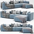 Sectional Multi seat Sofa With Patterned Pillows And Soft Blankets In Living Room 3d model