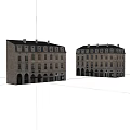 Traditional Office Buildings With Brick Exterior Arched Doors Multiple Windows Dark Roofs And Chimneys