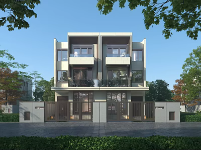 Modern Duplex Villa Exterior Design With Two Story Structure And Surrounding Greenery 3d model