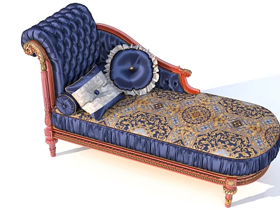 Luxurious Vintage Lazy Sofa With Blue Gold Intricate Patterns And Ornate Armrests 3d model