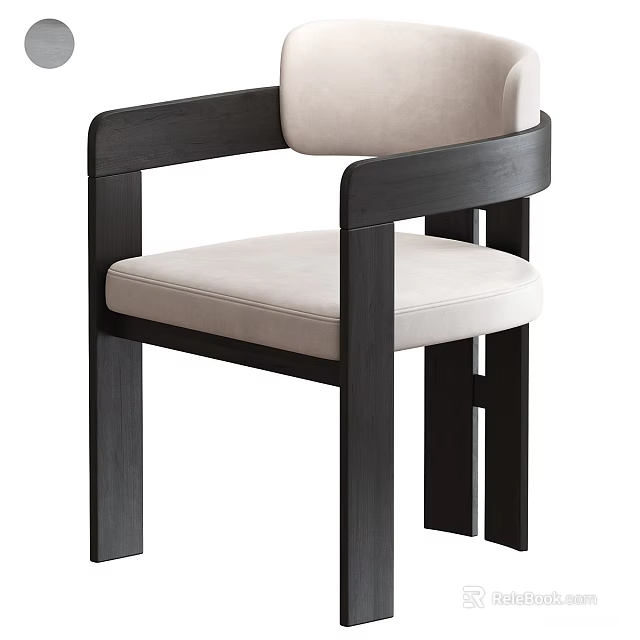 Modern Dining Chair With Dark Wooden Frame And Light Padded Seat Backrest 3d model 
