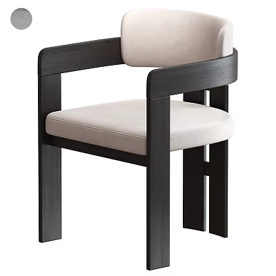 Modern Dining Chair With Dark Wooden Frame And Light Padded Seat Backrest 3d model