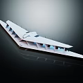 White Flying Vehicle Model Featuring Geometric Structure And Multiple Wings On Dark Background