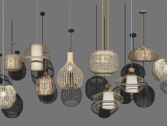 New Chinese Chandelier Bamboo Lamps 3d model